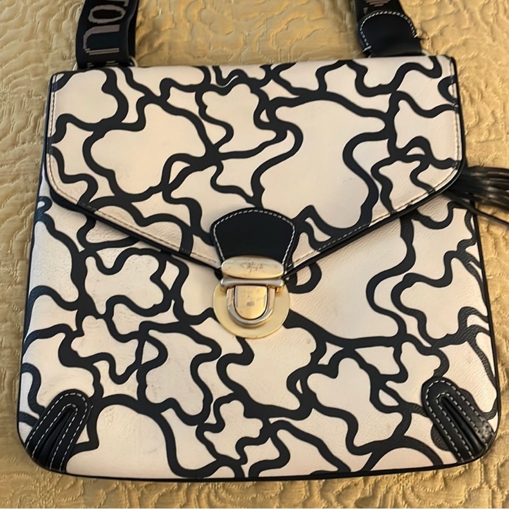 TOUS Kaos Black and Cream Crossbody Bag Adjustable Strap